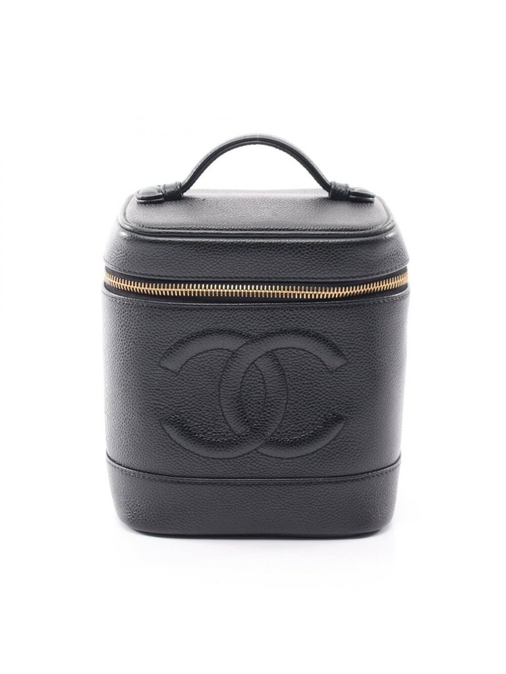 Chanel Handbag CC Logo Black Caviar Leather Vertical Vanity
